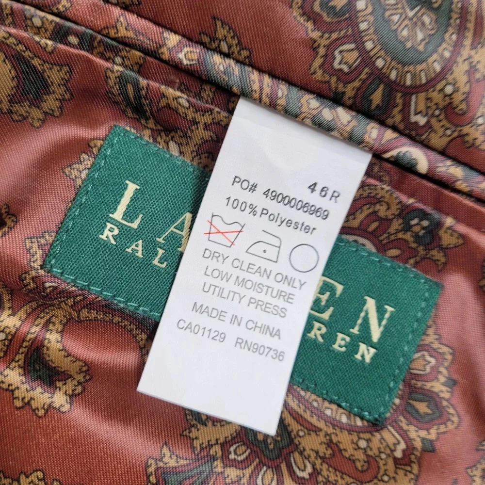 Lauren Ralph Lauren Mens 46R Faux Suede Blazer Olive Green Two Button Sport Coat